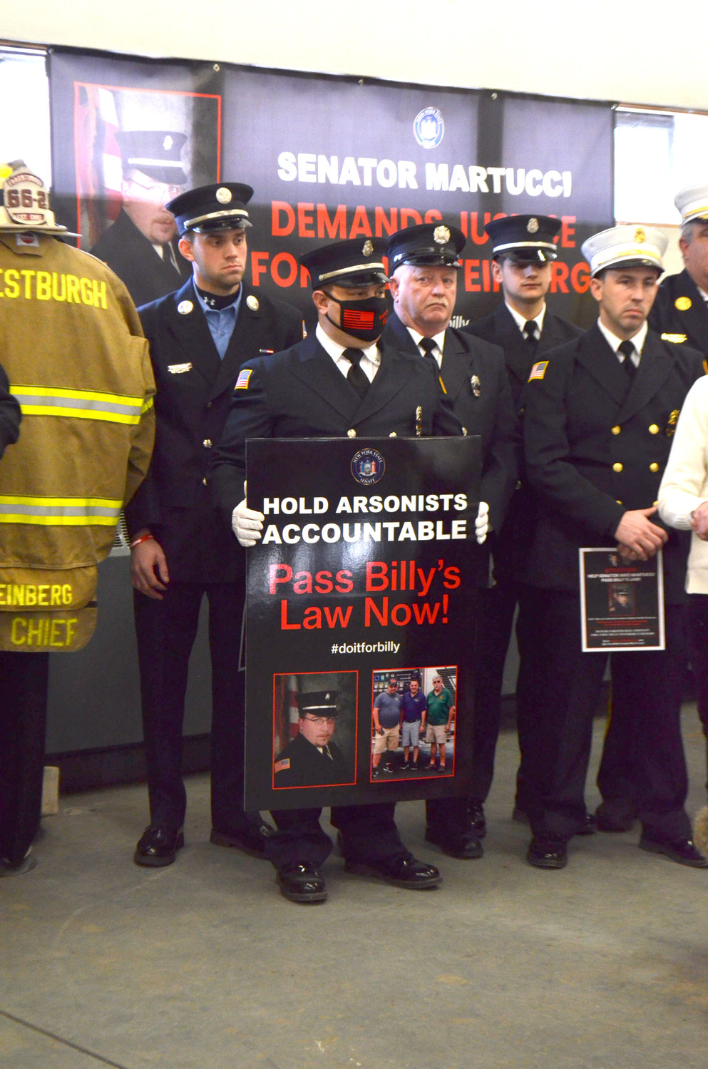 Fire service members turned out en masse for the announcement of 'Billy's Law.'